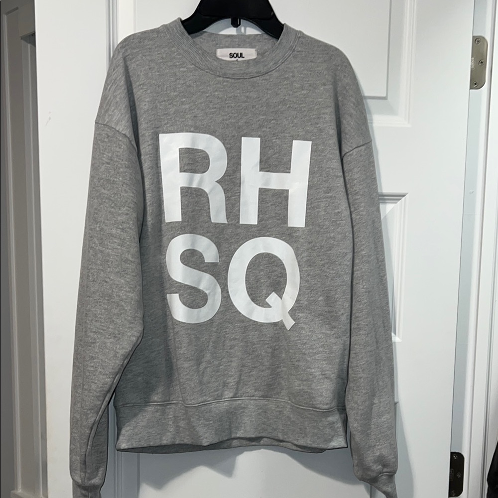 SoulCycle Gray Crew Neck Sweater with Bold Graphic